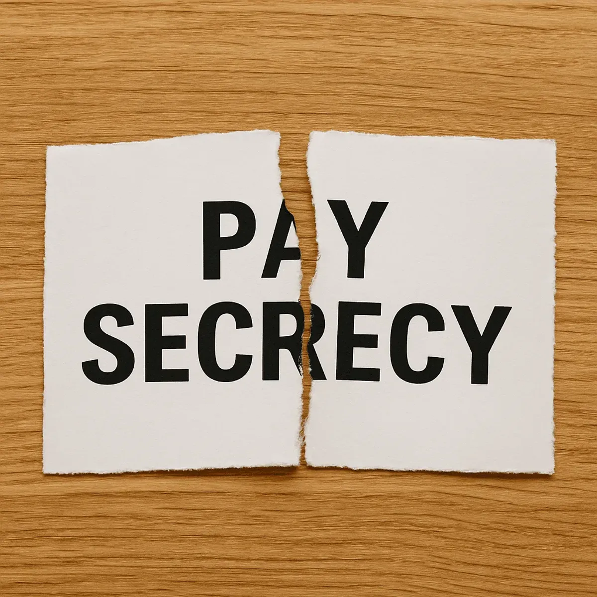 Torn paper reading 'Pay Secrecy', symbolising NZ's 2025 pay transparency law
